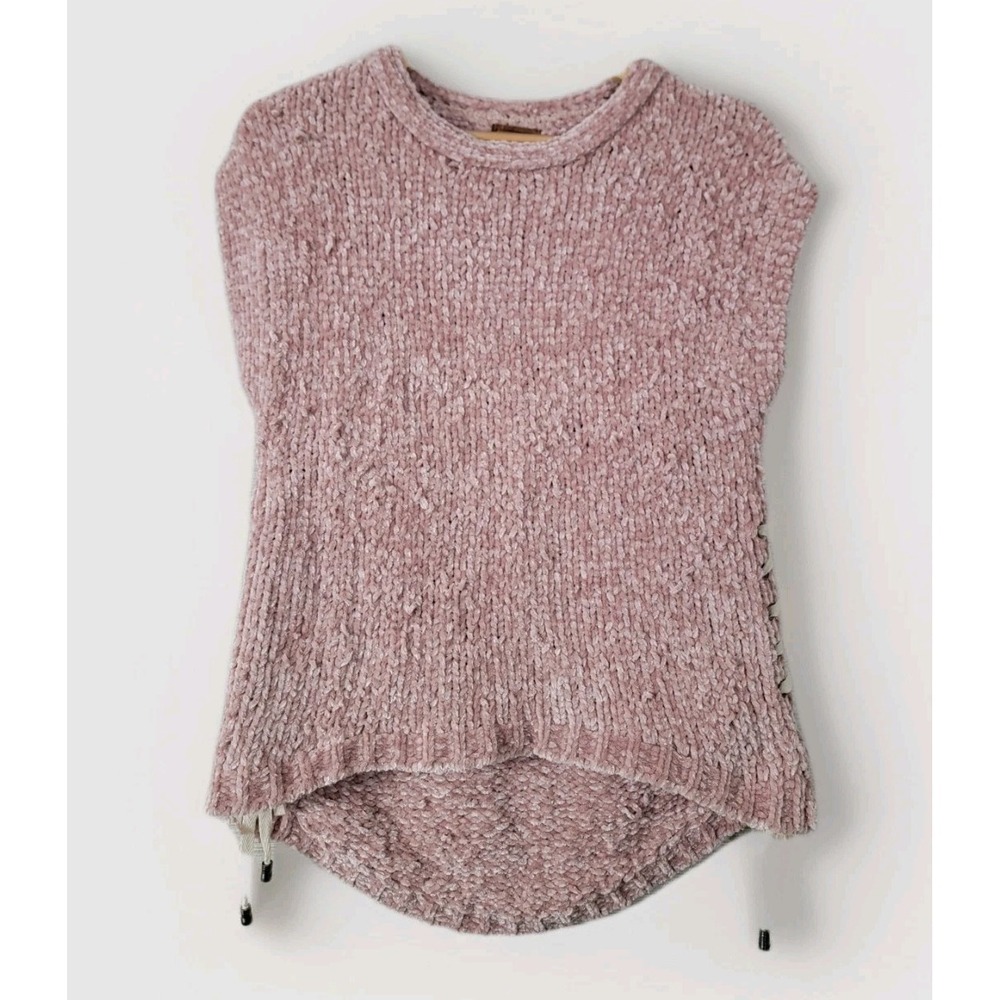 POL Women Sweater Vest Pink Chenille Lace Up Side Hi Low Soft Small